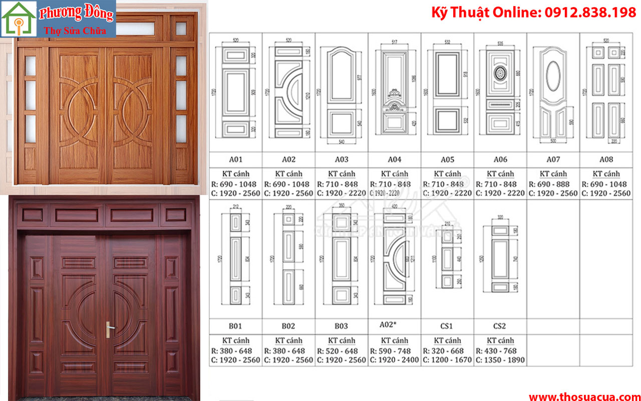 Cách lựa chọn kích thước cửa gỗ 4 cánh.