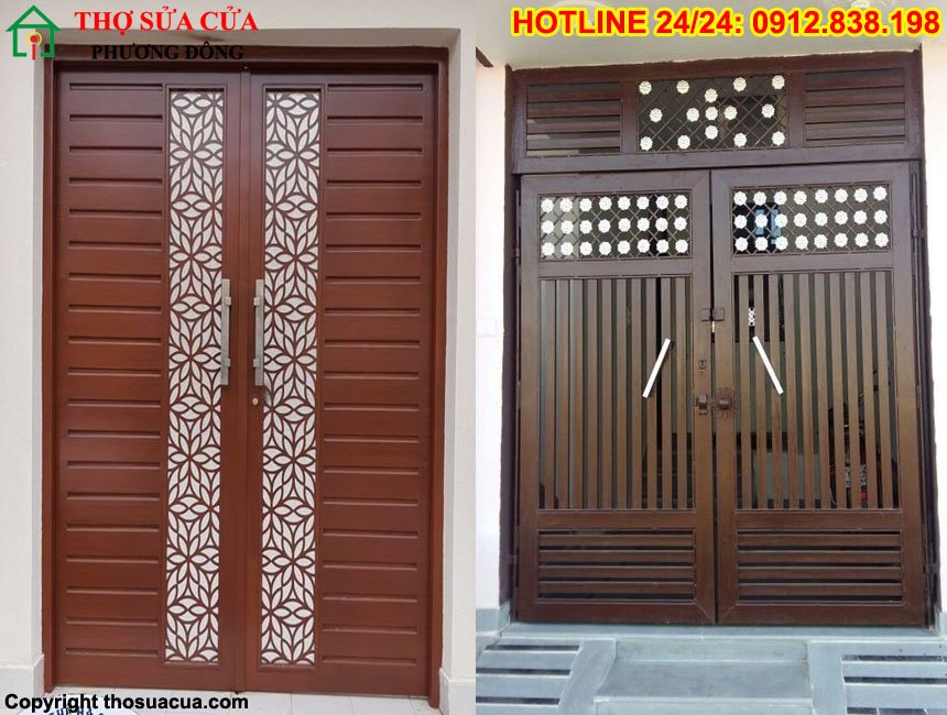 Cửa sắt giả gỗ 2 cánh