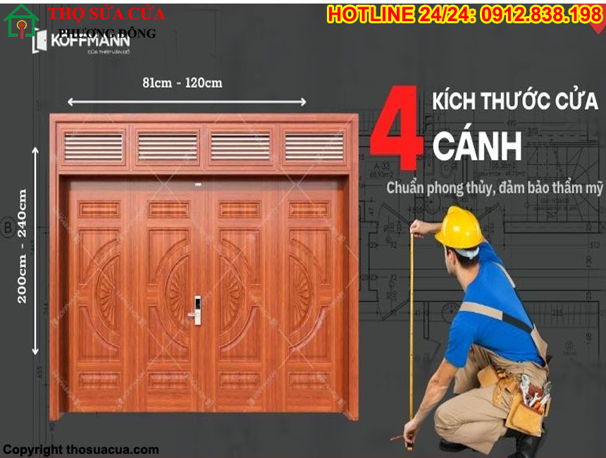 Kích thước cửa gỗ 4 cánh