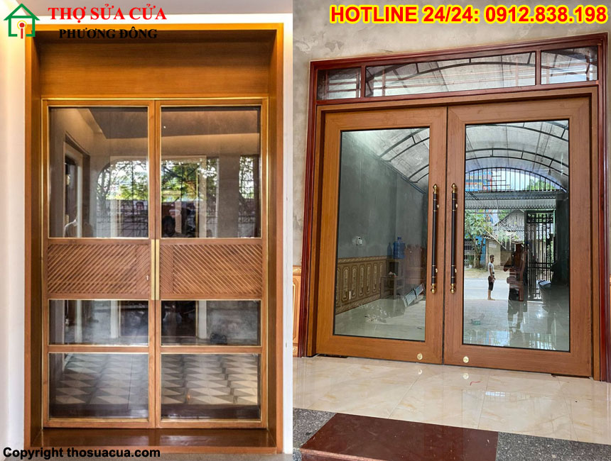 Cửa kính khung gỗ 2 cánh
