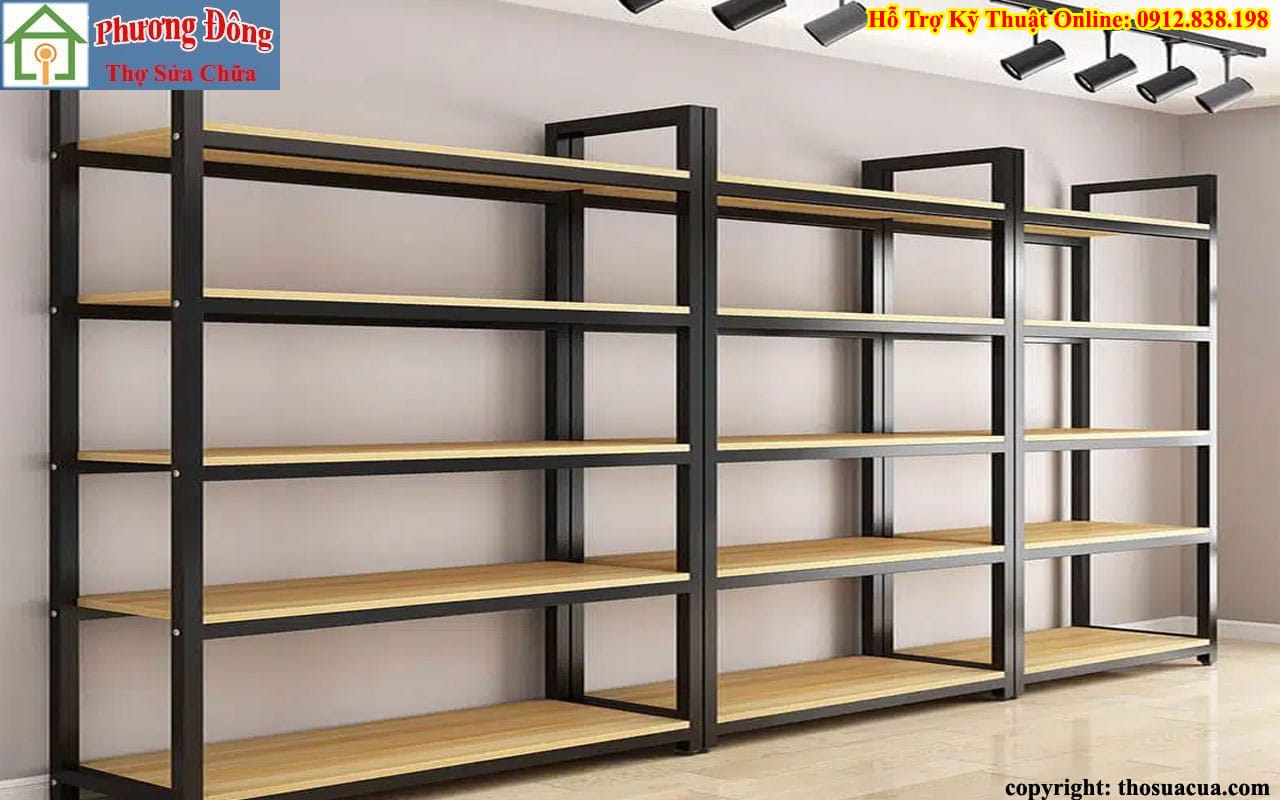 Kệ Gỗ Khung Sắt Trưng Bày