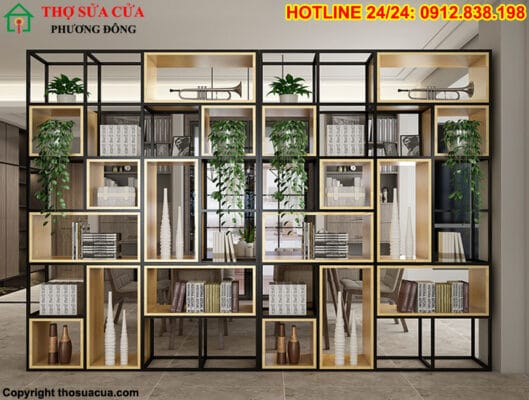 Kệ khung sắt mặt gỗ