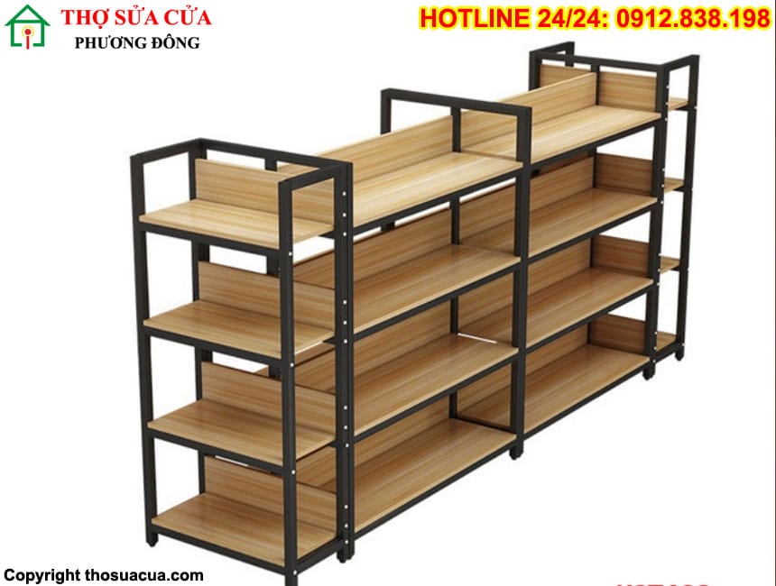 Kệ khung sắt mặt gỗ
