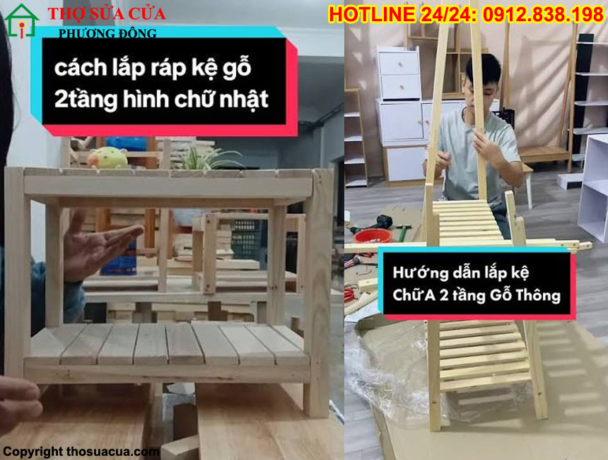 Cách lắp kệ gỗ 2 tầng