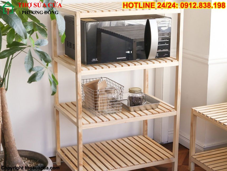 Cách lắp kệ gỗ lò vi sóng