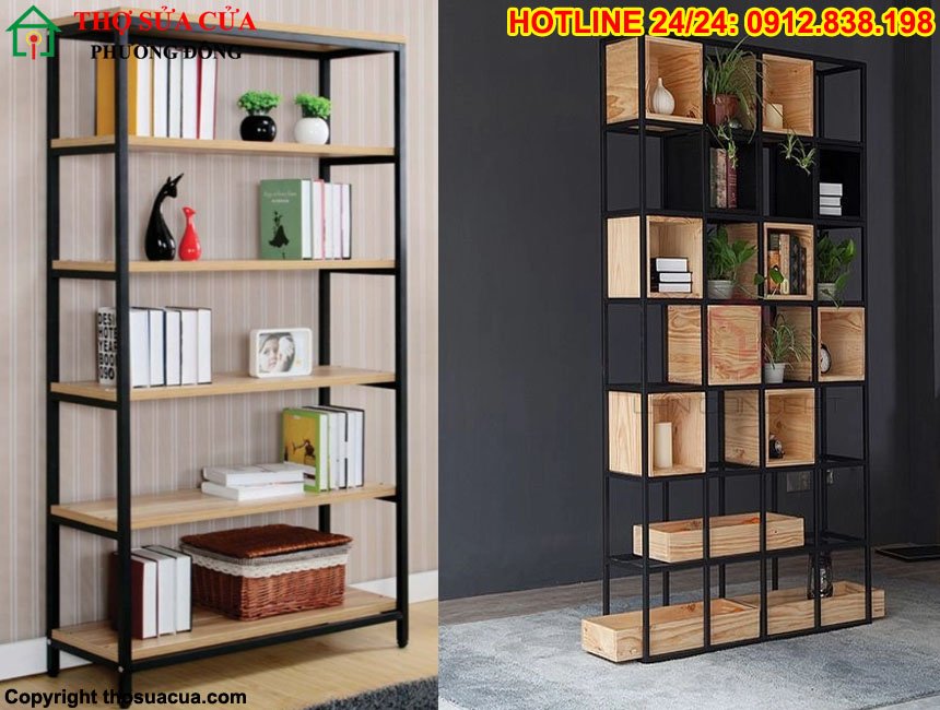 Kệ gỗ khung sắt