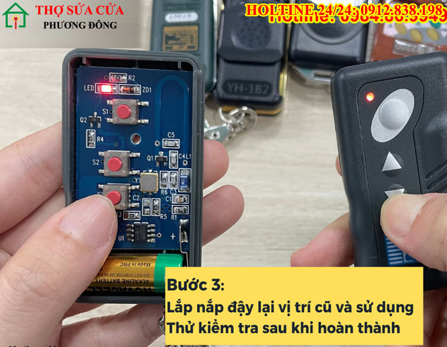 Kiểm tra và thay pin remote cửa cuốn