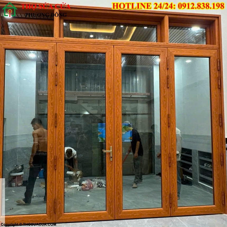 cửa nhôm xingfa vân gỗ phai màu
