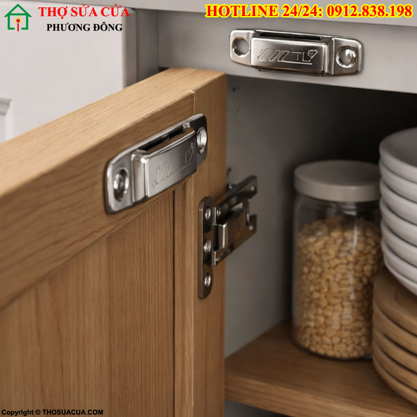 thay nam châm hít cánh tủ kính gỗ
