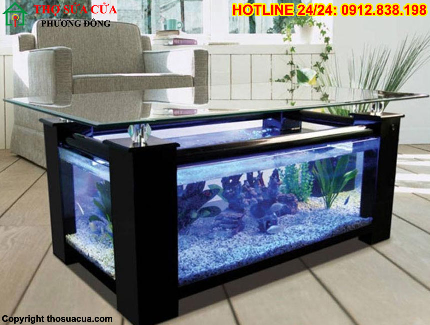 Bàn sofa bể cá mặt kính